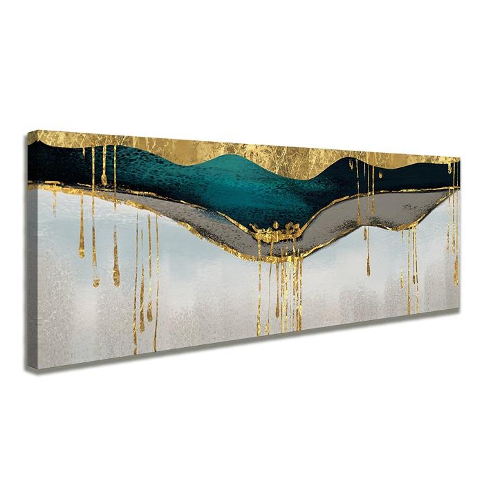 Abstraktes Leinwandbild mit Gold-Teal Design 120x40 cm – Ansicht 4