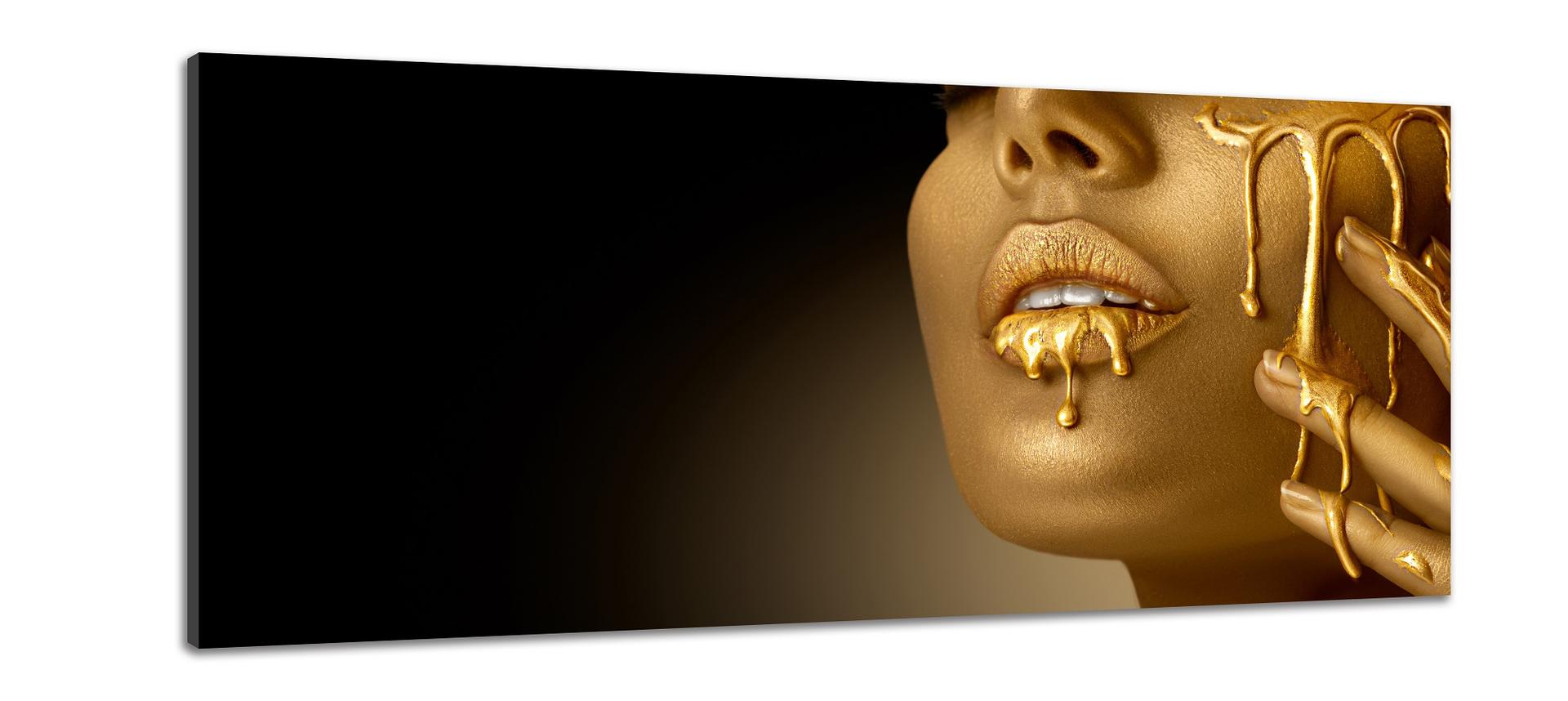 Goldenes Gesicht Leinwandbild 120x40 cm fertig gerahmt