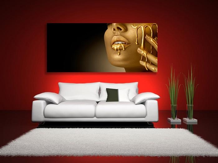 Goldenes Gesicht Leinwandbild 120x40 cm fertig gerahmt – Ansicht 2