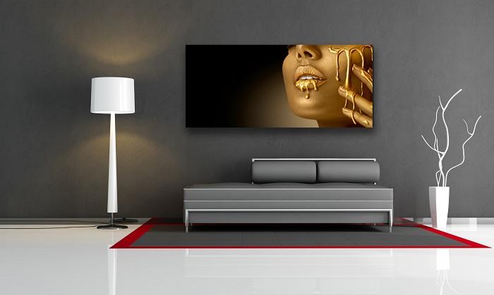 Goldenes Gesicht Leinwandbild 120x40 cm fertig gerahmt – Ansicht 3