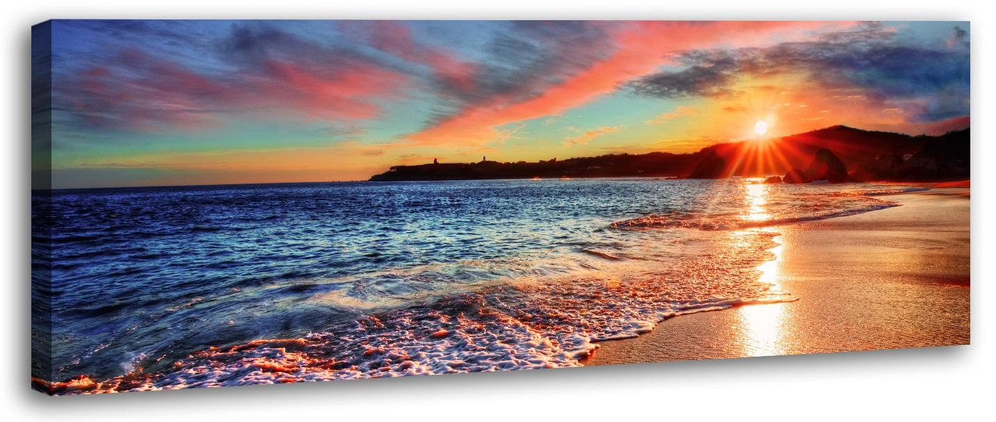 Leinwand Bild fert gerahmt 120x40 cm Sonnenuntergang am Meer 5757