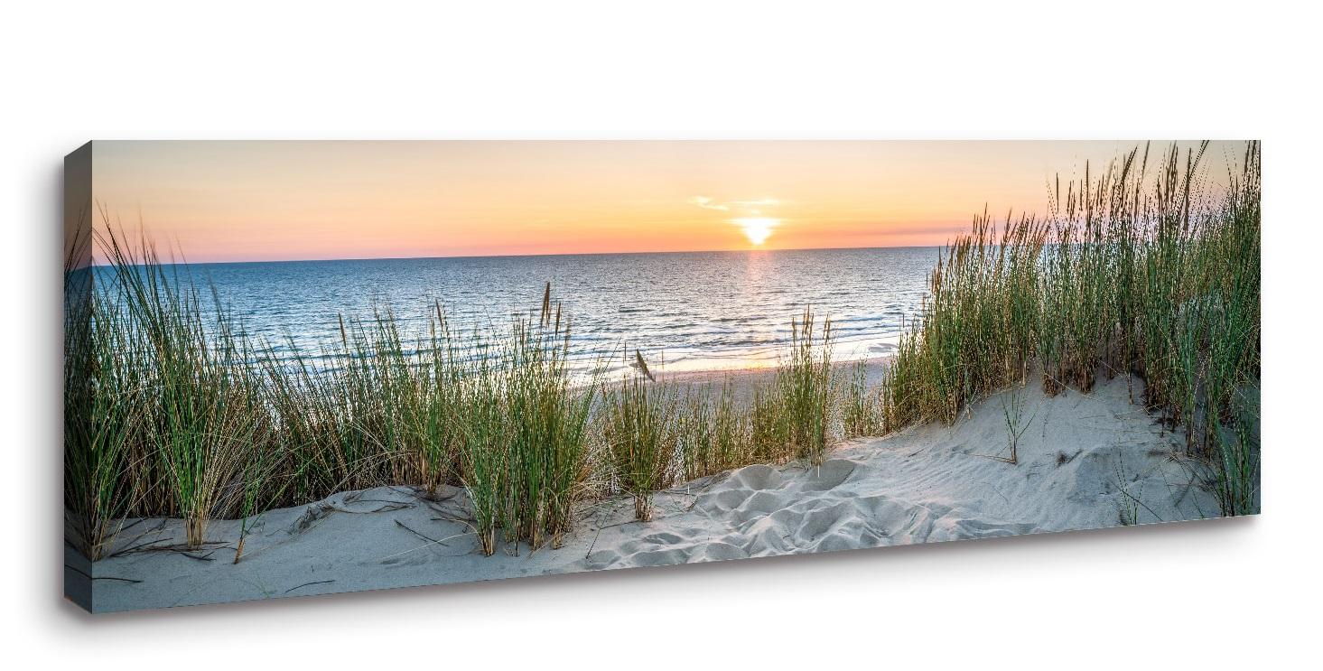 Leinwandbild Meer Dünen Sonnenuntergang 120x40 cm fertig gerahmt