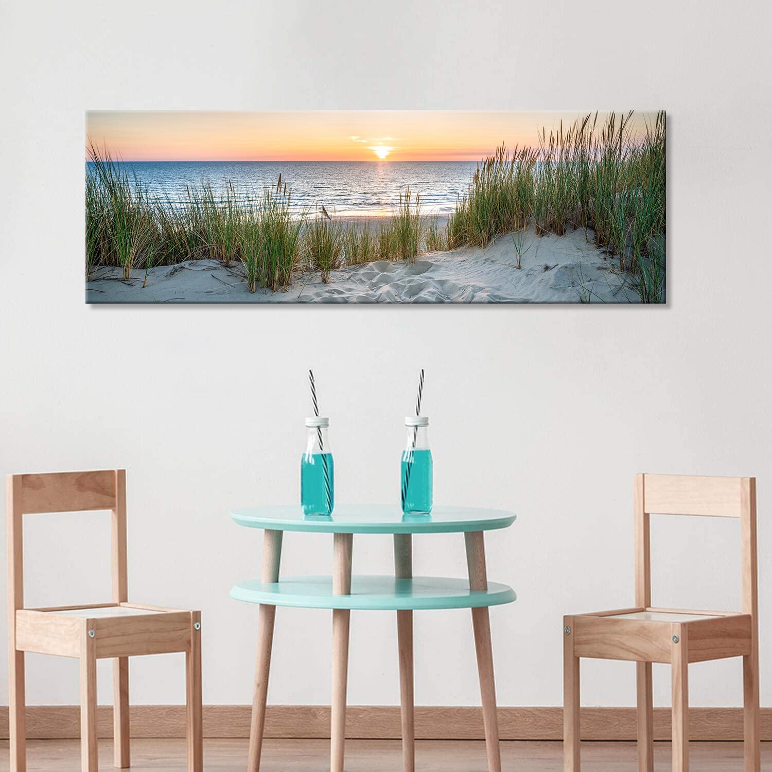 Leinwandbild Meer Dünen Sonnenuntergang 120x40 cm fertig gerahmt – Ansicht 3