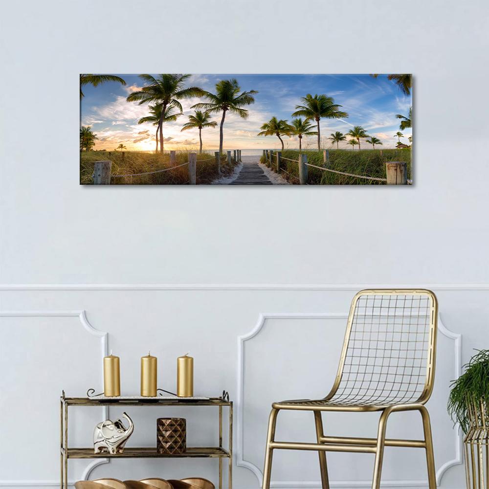 Leinwandbild Palmen zum Strand - 120x40 cm mit Rahmen – Ansicht 3