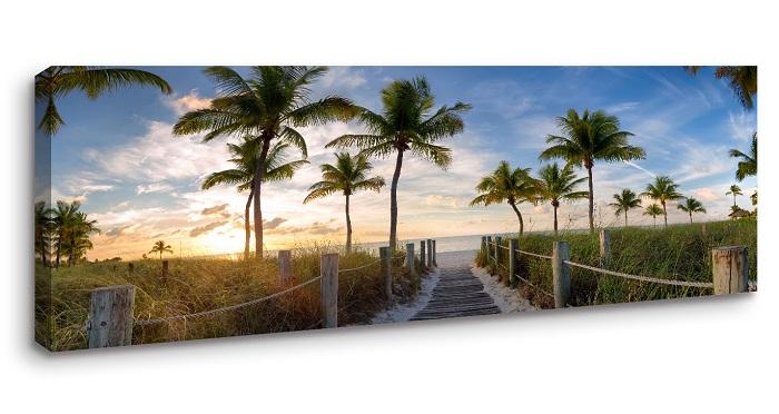 Leinwandbild Palmen zum Strand - 120x40 cm mit Rahmen – Ansicht 4