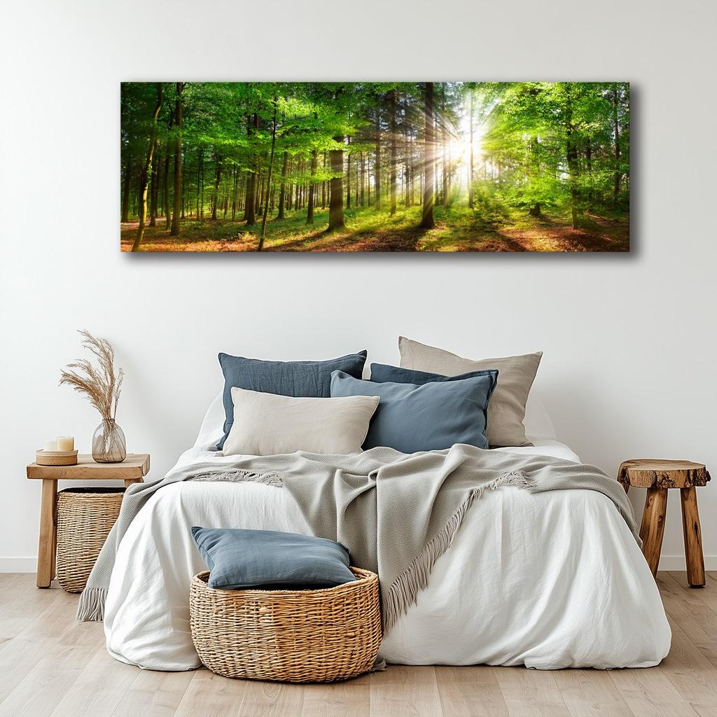 Leinwandbild Wald mit Sonne – 120x40 cm Wandbild – Ansicht 3