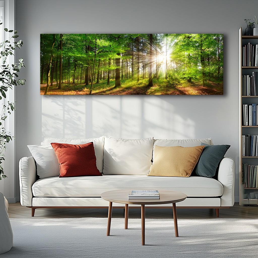 Leinwandbild Wald mit Sonne – 120x40 cm Wandbild – Ansicht 4