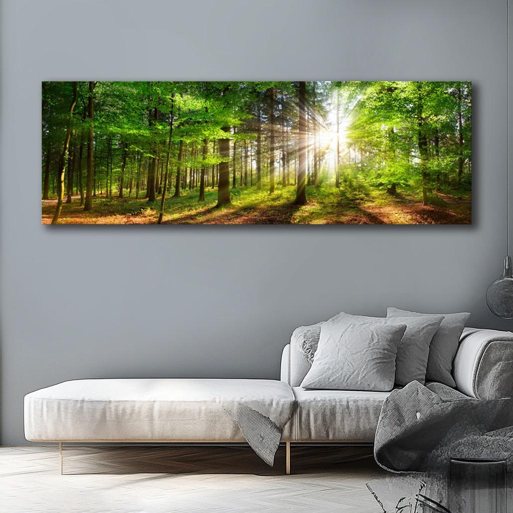 Leinwandbild Wald mit Sonne – 120x40 cm Wandbild – Ansicht 5