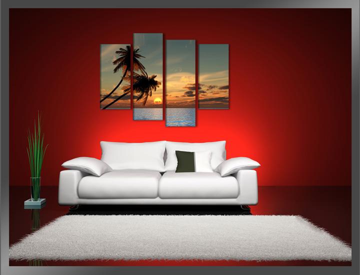 Leinwandbild Palmen mit Sonnenuntergang – 130cm XXL fertig gerahmt – Ansicht 2