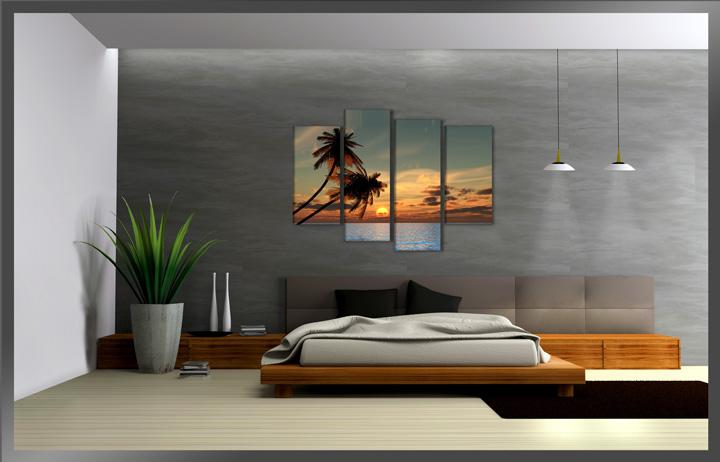 Leinwandbild Palmen mit Sonnenuntergang – 130cm XXL fertig gerahmt – Ansicht 3