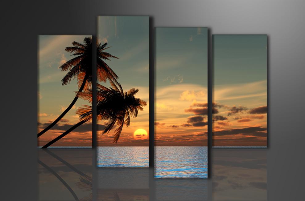 Leinwandbild Palmen mit Sonnenuntergang – 130cm XXL fertig gerahmt – Ansicht 4