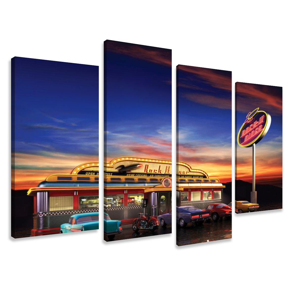 Leinwand Bild fert gerahmt USA Retro 130cm XXL 4 6148 – Leinwandbild 130x80 cm 4-teilig kaufen