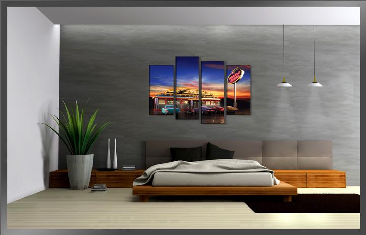 USA Retro Diner Leinwandbild – 130cm XXL mit Rahmen – Ansicht 3