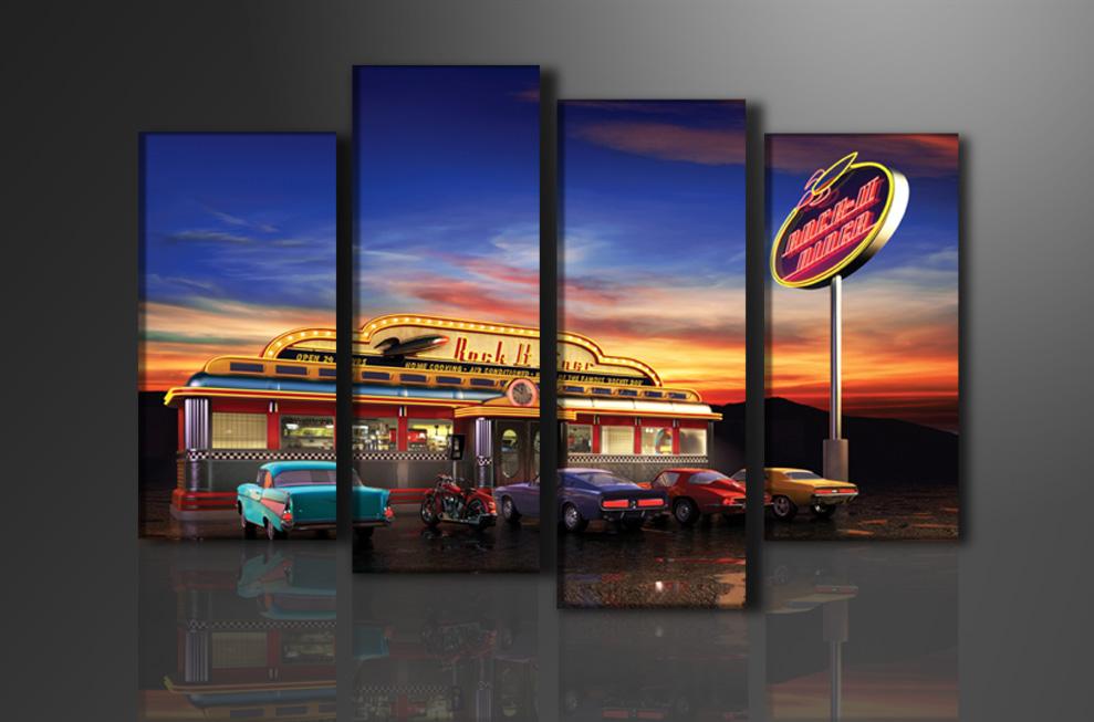 USA Retro Diner Leinwandbild – 130cm XXL mit Rahmen – Ansicht 4