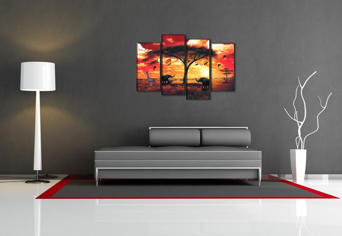 Afrika Leinwandbild mit Giraffe und Elefant – 130cm XXL Format – Ansicht 2