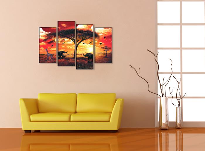 Afrika Leinwandbild mit Giraffe und Elefant – 130cm XXL Format – Ansicht 3