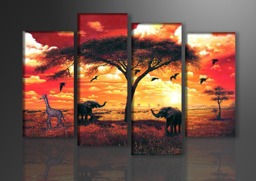 Afrika Leinwandbild mit Giraffe und Elefant – 130cm XXL Format – Ansicht 4