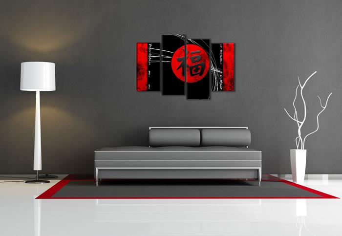Asiatisches Leinwandbild in Rot-Schwarz 130x80cm XXL – Ansicht 2