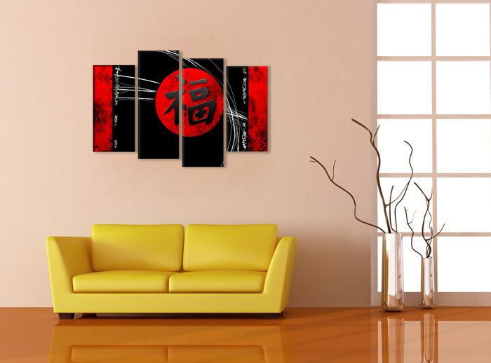 Asiatisches Leinwandbild in Rot-Schwarz 130x80cm XXL – Ansicht 3