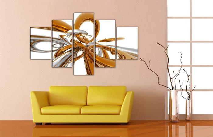 Abstraktes Leinwandbild Gold XXL - 200cm fertig gerahmt – Ansicht 2