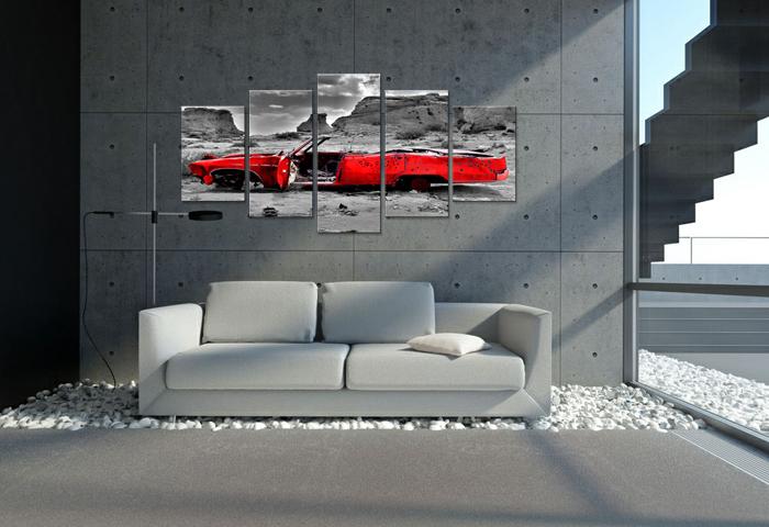 Leinwandbild Rotes Auto XXL - 200cm fertig gerahmt – Ansicht 2