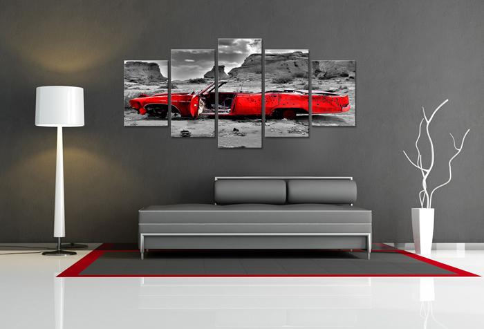 Leinwandbild Rotes Auto XXL - 200cm fertig gerahmt – Ansicht 3