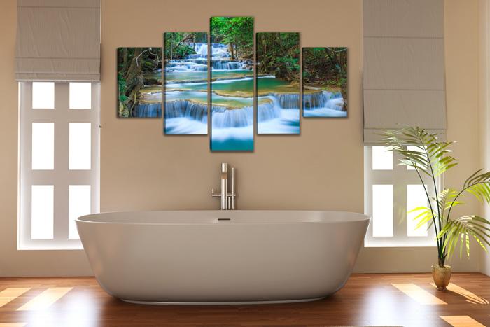 Leinwandbild Wasserfall – 5-teiliges XXL Wandbild mit Echtholzrahmen – Ansicht 2