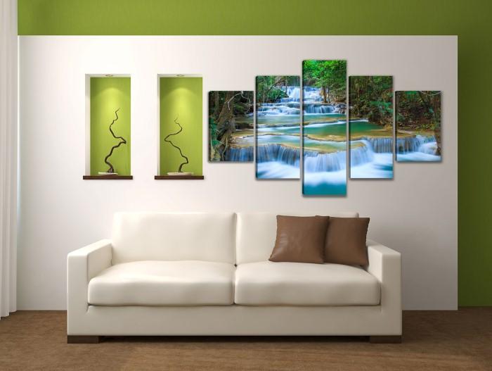 Leinwandbild Wasserfall – 5-teiliges XXL Wandbild mit Echtholzrahmen – Ansicht 3