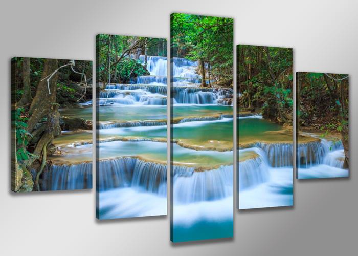 Leinwandbild Wasserfall – 5-teiliges XXL Wandbild mit Echtholzrahmen – Ansicht 4