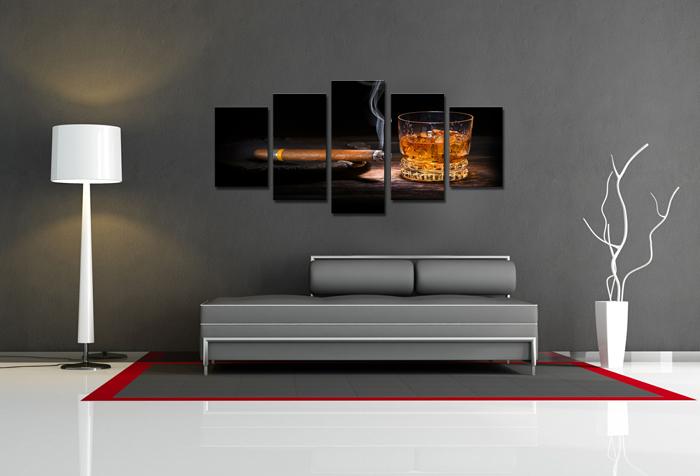 Leinwandbild Zigarre und Whiskey – XXL Wandbild fertig gerahmt – Ansicht 2
