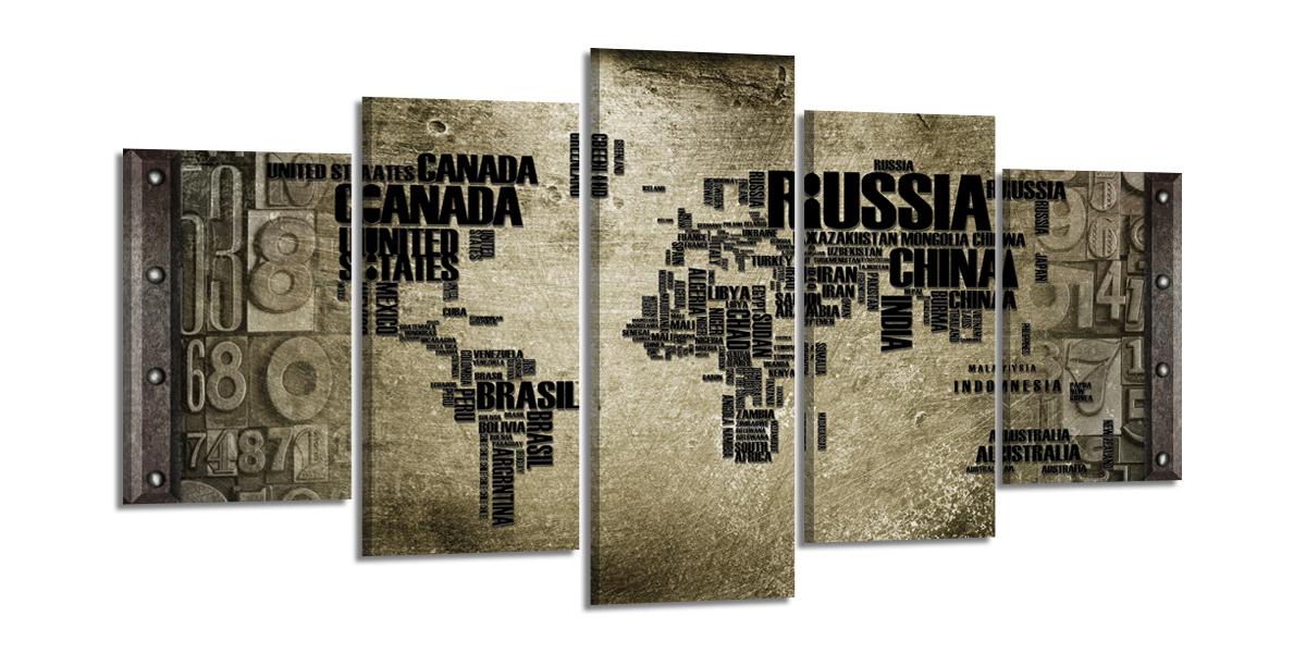 Leinwand Bild fert gerahmt Weltkarte 200cm XXL 5 6321 – Leinwandbild 200x100 cm 5-teilig kaufen