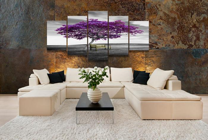 XXL Leinwandbild Baum in Lila - Fertig gerahmtes Wandbild 200cm – Ansicht 3