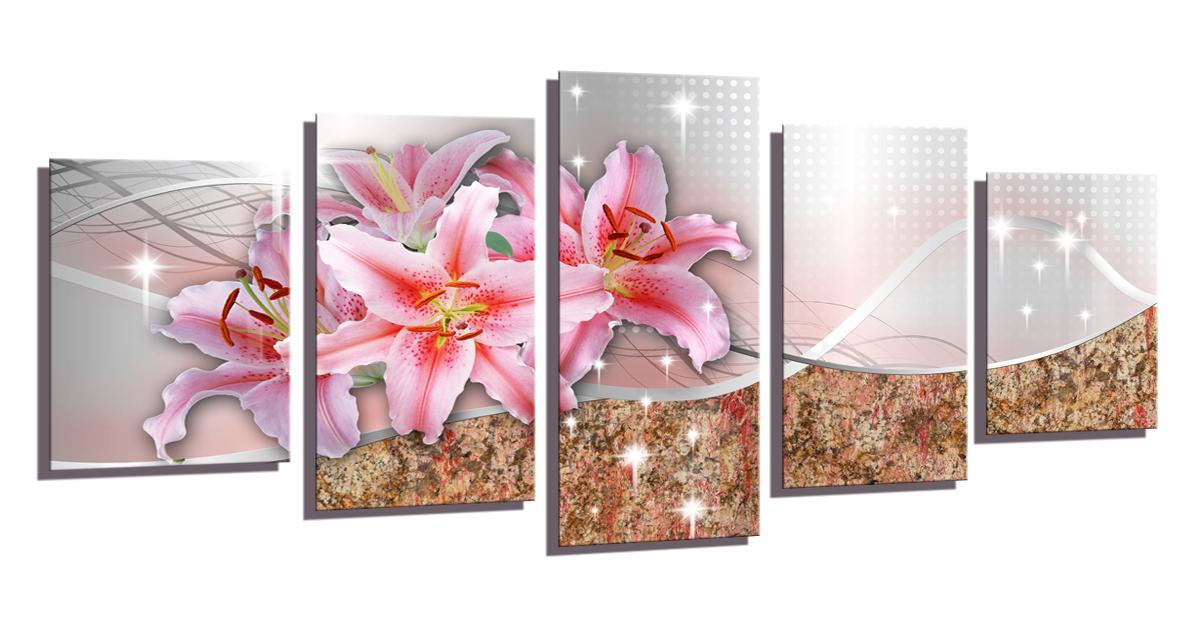 Abstraktes Leinwandbild mit rosa Blüten – 200cm XXL Wandbild