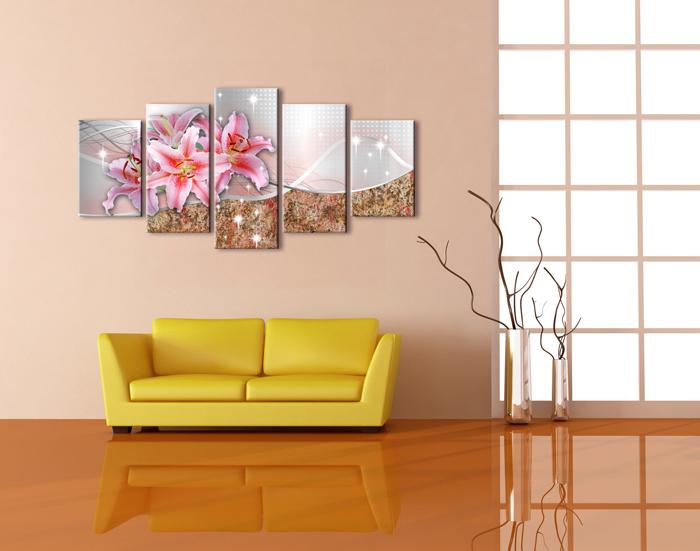 Abstraktes Leinwandbild mit rosa Blüten – 200cm XXL Wandbild – Ansicht 2