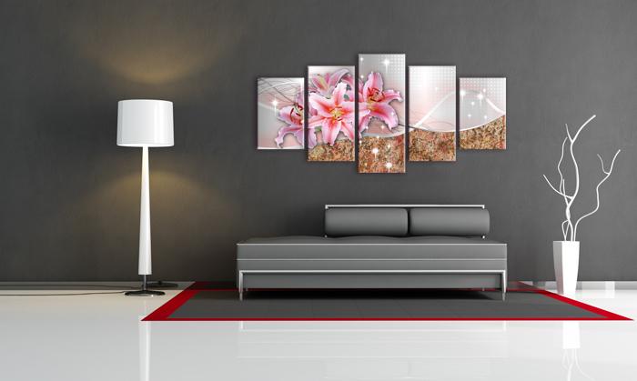 Abstraktes Leinwandbild mit rosa Blüten – 200cm XXL Wandbild – Ansicht 3