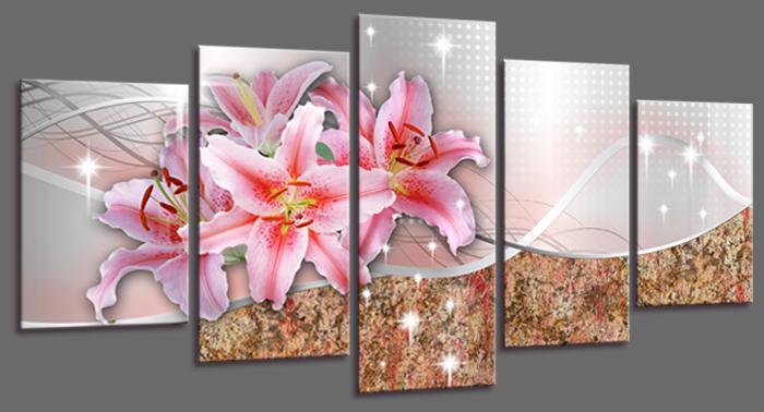 Abstraktes Leinwandbild mit rosa Blüten – 200cm XXL Wandbild