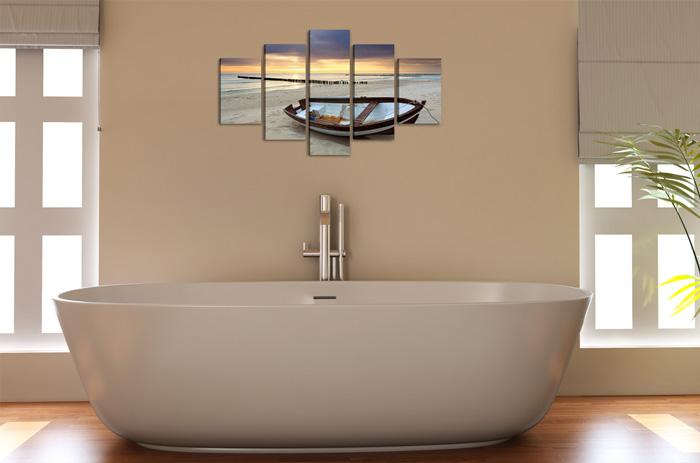 Leinwandbild Strand mit Boot – 100cm XXL fertig gerahmt – Ansicht 2