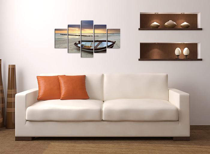 Leinwandbild Strand mit Boot – 100cm XXL fertig gerahmt – Ansicht 3