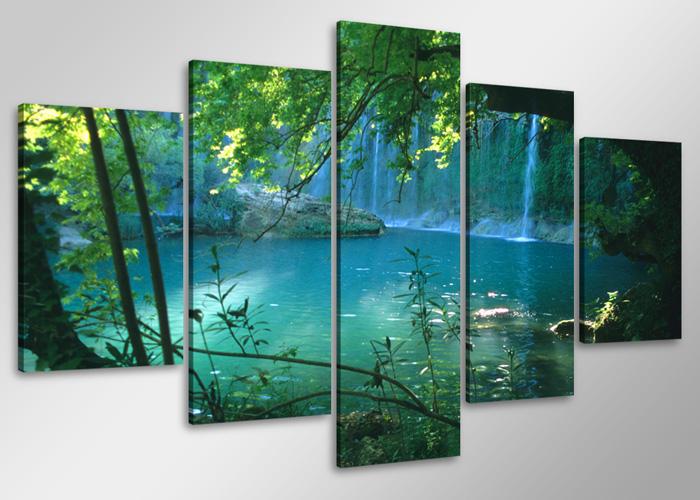 Leinwand Bild fert gerahmt Wasserfall 100cm XXL 5 6408 !!Auslaufmodell!! – Leinwandbild 100x50 cm 5-teilig kaufen