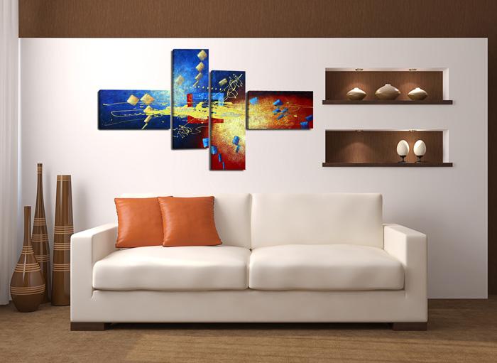 Abstraktes Leinwandbild in Blau, Gold und Rot – 160cm XXL – Ansicht 2