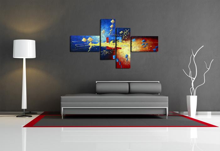 Abstraktes Leinwandbild in Blau, Gold und Rot – 160cm XXL – Ansicht 3