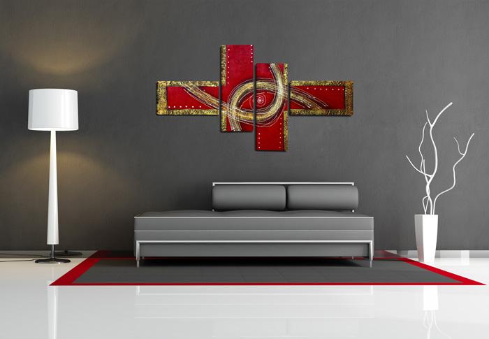 Abstraktes Leinwandbild in Rot-Gold 160cm XXL – Ansicht 3