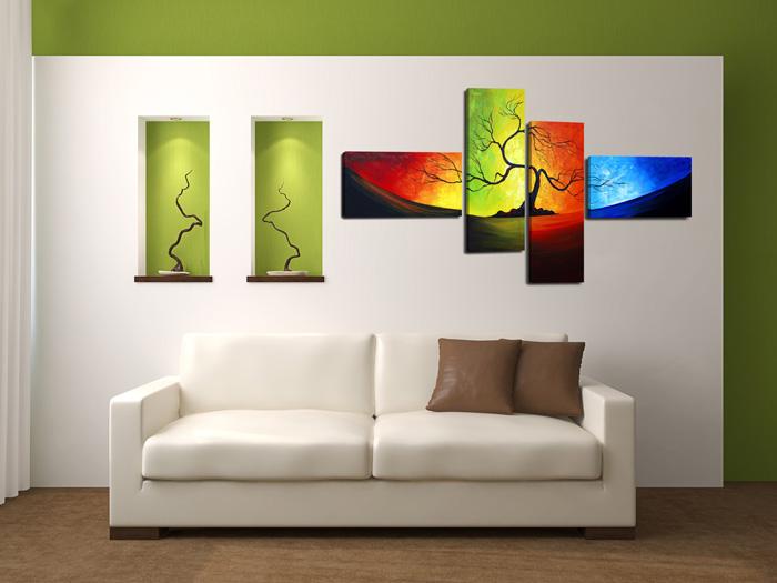 Buntes Leinwandbild mit Baum - 160cm XXL 4er Set – Ansicht 2