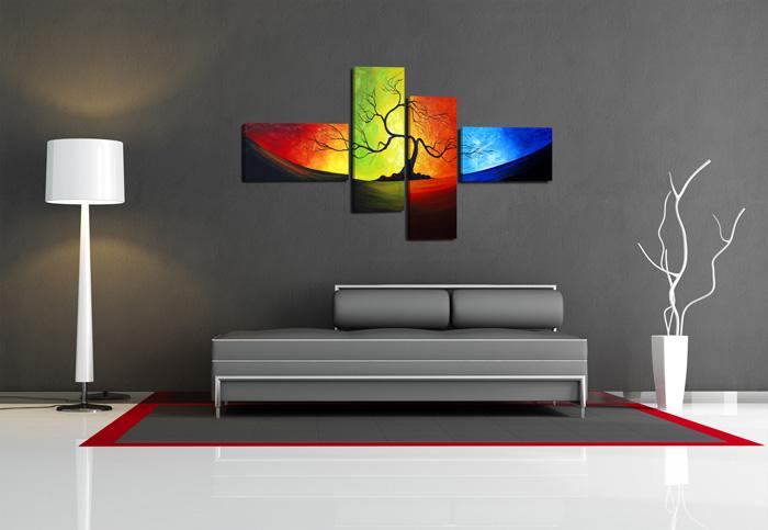 Buntes Leinwandbild mit Baum - 160cm XXL 4er Set – Ansicht 3