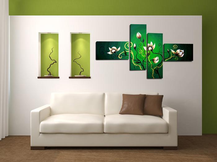 Leinwandbild mit weißen Blüten auf Grün - 160cm XXL Wandbild – Ansicht 2