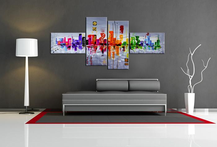 Buntes Leinwandbild abstrakte Skyline – 160cm XXL Wandbild – Ansicht 3