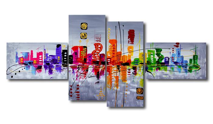 Buntes Leinwandbild abstrakte Skyline – 160cm XXL Wandbild – Ansicht 4