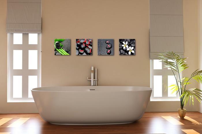 Leinwandbild Spa - Schwarze Steine mit Blüten als 4er Set – Ansicht 2