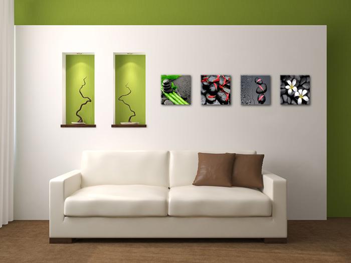 Leinwandbild Spa - Schwarze Steine mit Blüten als 4er Set – Ansicht 3