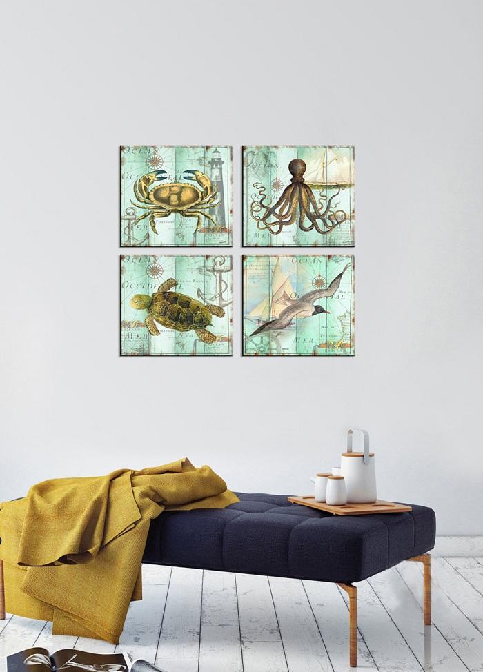 Leinwandbild Meerestiere – 4er Set mit Rahmen, 30x30 cm – Ansicht 3